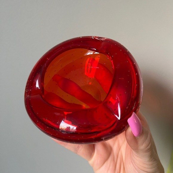Vintage Murano Red Glass Ashtray, Mid century Modern home decor - Picture 2 of 11